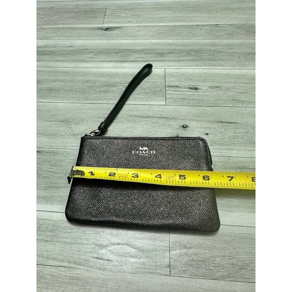 Coach Black Saffiano Leather Zip Wristlet with Gold Logo